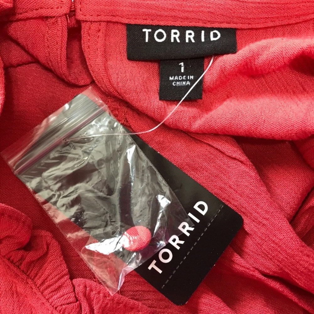 Torrid Top 1X Orange/Red Crinkle Gauze Embroidered Relaxed Long Sleeve‎ 14/16 - Picture 6 of 9